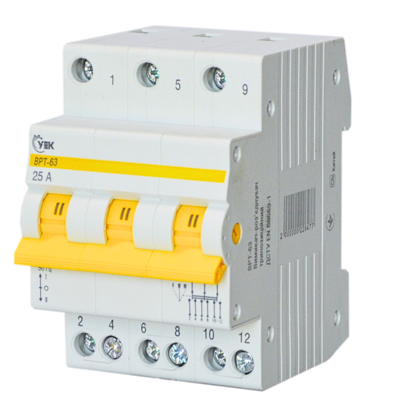 Вимикач-роз'єднувач УЕК ВРТ-63 1-0-2 3P 25A трипозиційний (MPR10-3-025-U)