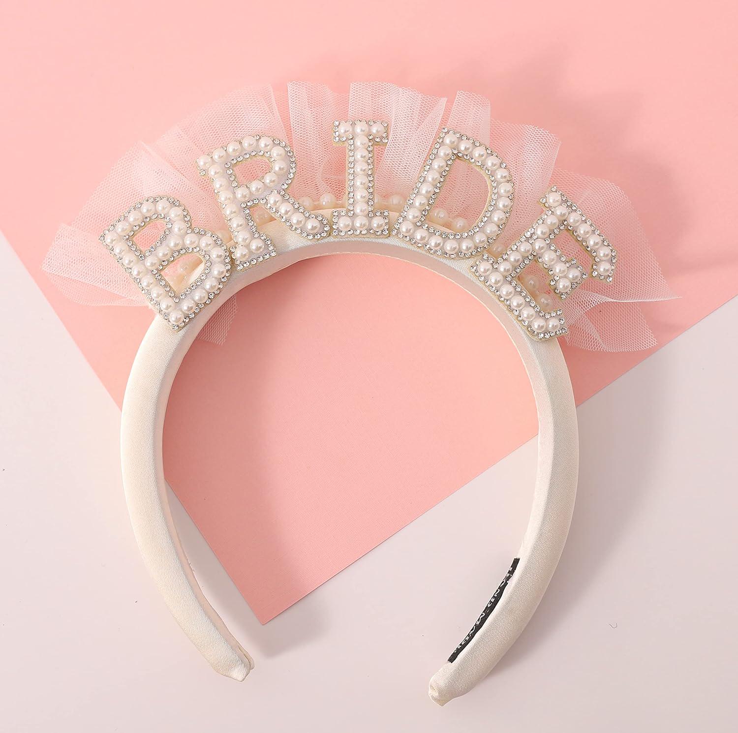Обруч для нареченої для дівич-вечора ''BRIDE'' з перлинами та фатином (93) - фото 2
