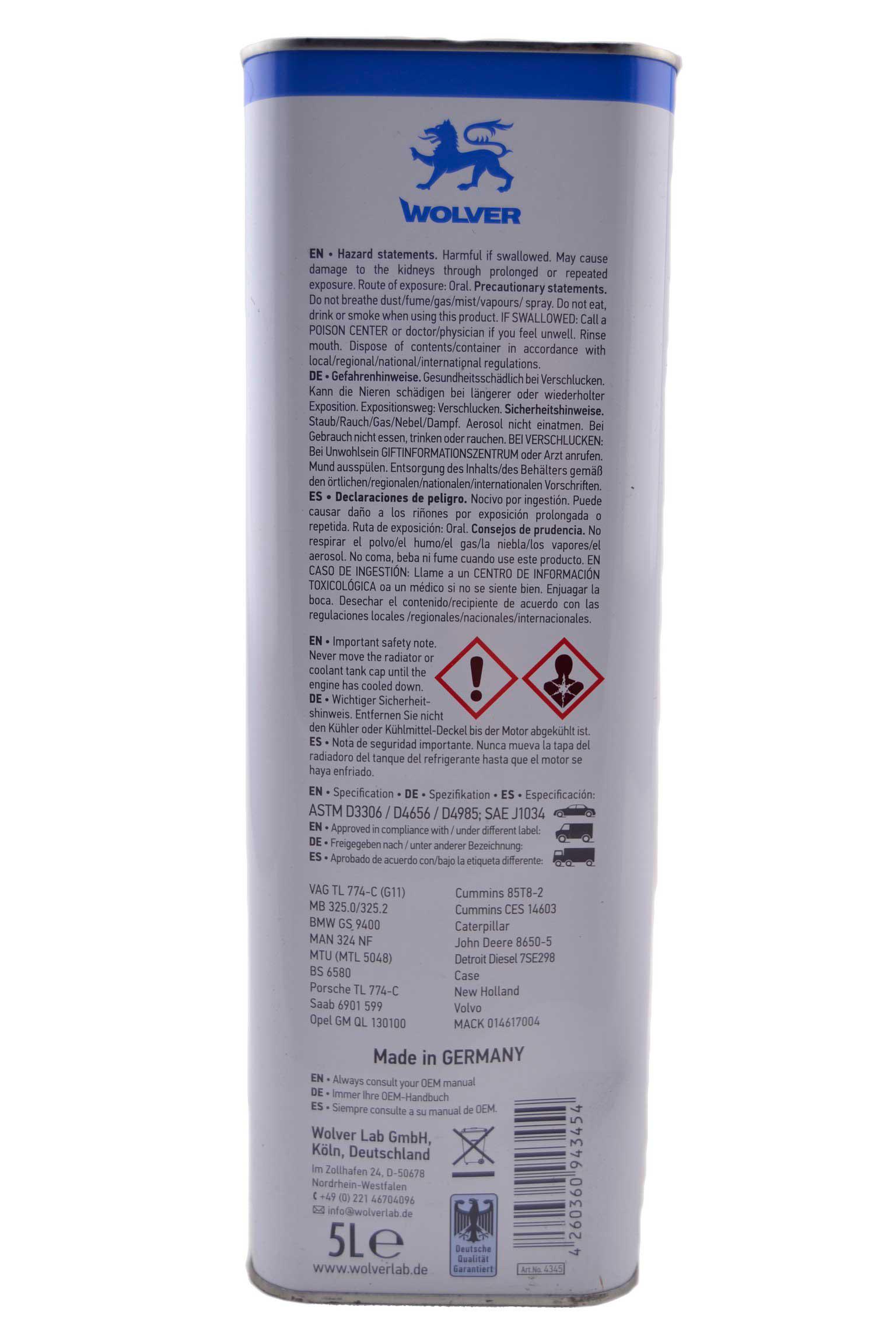 Антифриз Wolver Universal Antifreeze Ready for use G11 до-40°C 5 л Синій (28679) - фото 2