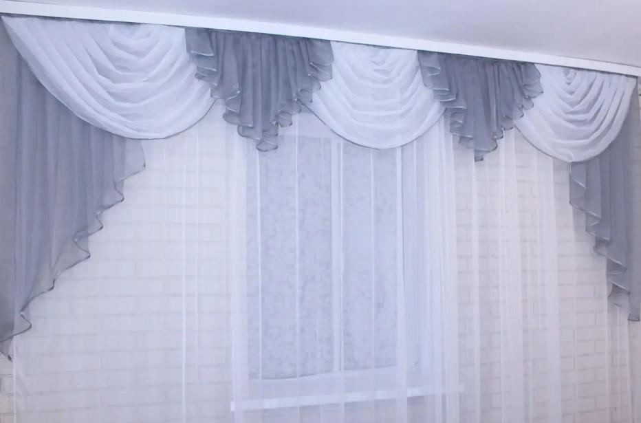 Ламбрекен на карниз шифон 2 м Серый/Белый (60-167) Ламбрекен на карниз шифон 2 м Серый/Белый (60-167)