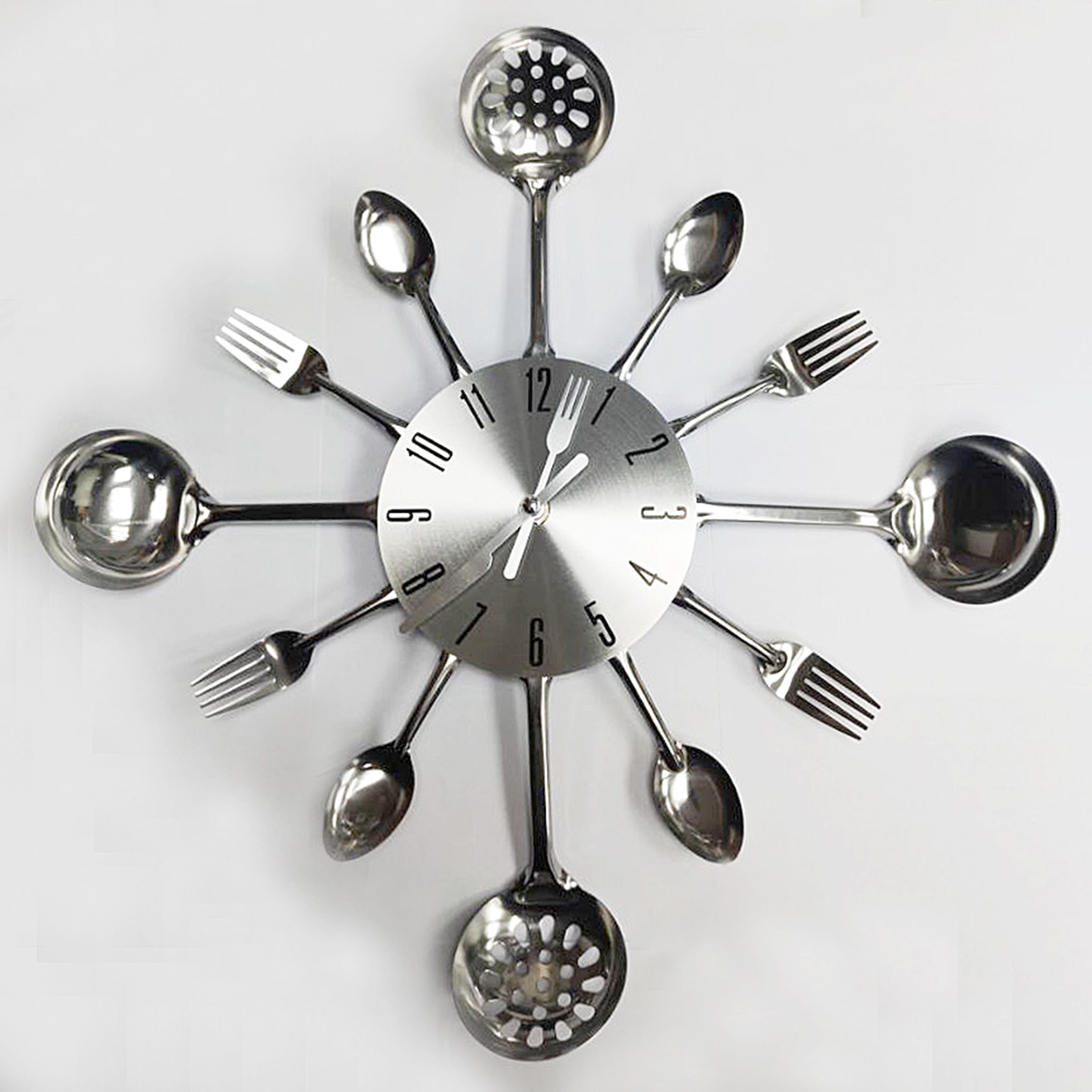 Часы настенные Ложки-вилки для кухни металлические 42х42 см Серебряные (102015)