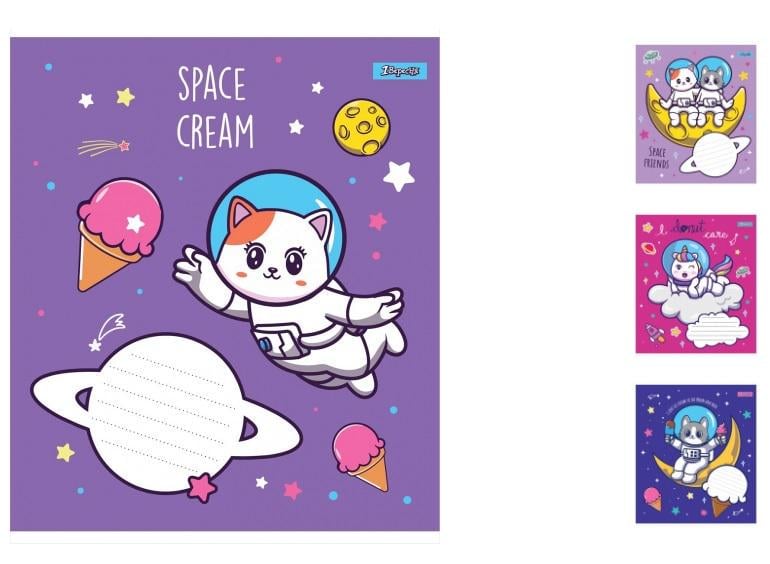 Зошити учнівські у клітинку 1 вересня Space friends 12 арк. 25 шт. в уп. (MTT-150084)