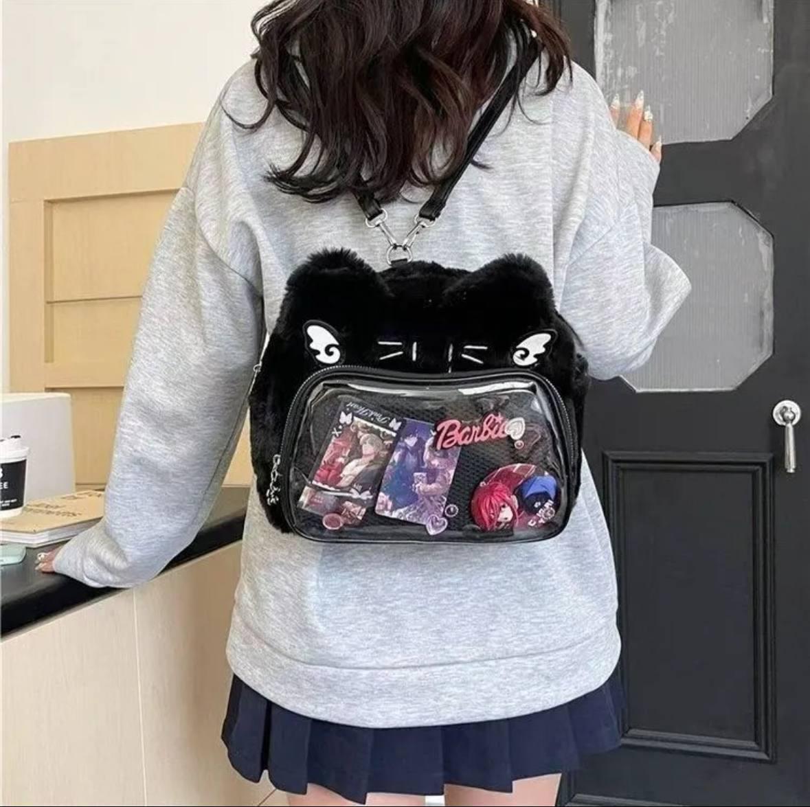 Сумка женская с ушками меховая с экраном для игрушек и картинок в стиле K POP Черный (2596353399) - фото 2 Сумка женская с ушками меховая с экраном для игрушек и картинок в стиле K POP Черный (2596353399) - фото 2