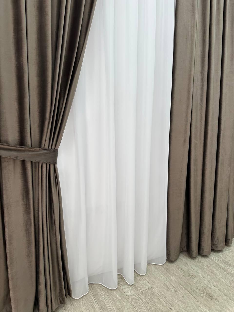 Штора бархатная на тесьме 6 см 250x270 см Серо-коричневый (6319-N79-Т43) - фото 2 Штора бархатная на тесьме 6 см 250x270 см Серо-коричневый (6319-N79-Т43) - фото 2