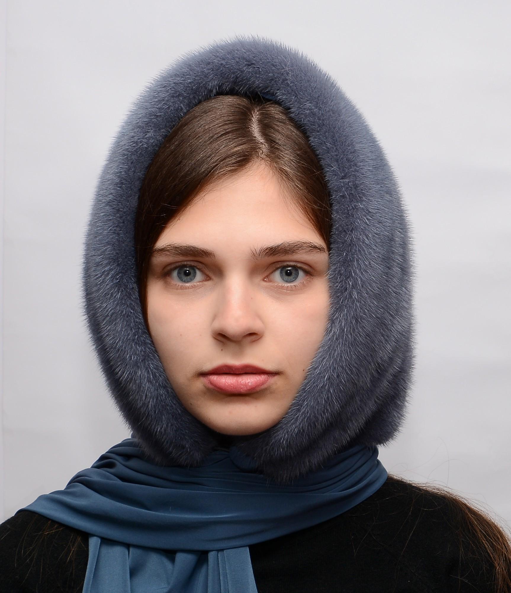 Женский платок из меха норки Меховой стиль Ракушка Джинс One size (002/E)
