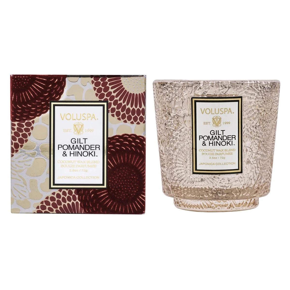 Свеча ароматическая Voluspa Japonica Gilt Pomander & Hinoki 72 г стеклянный стакан (111002629)