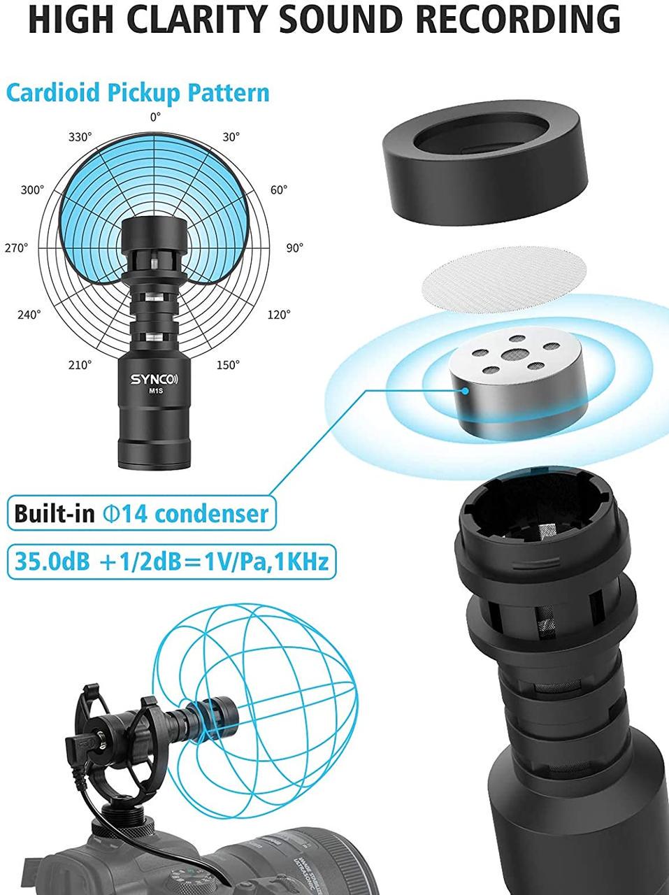 Накамерний мікрофон SYNCO Mic-M1S з вітрозахистом для DSLR - фото 4