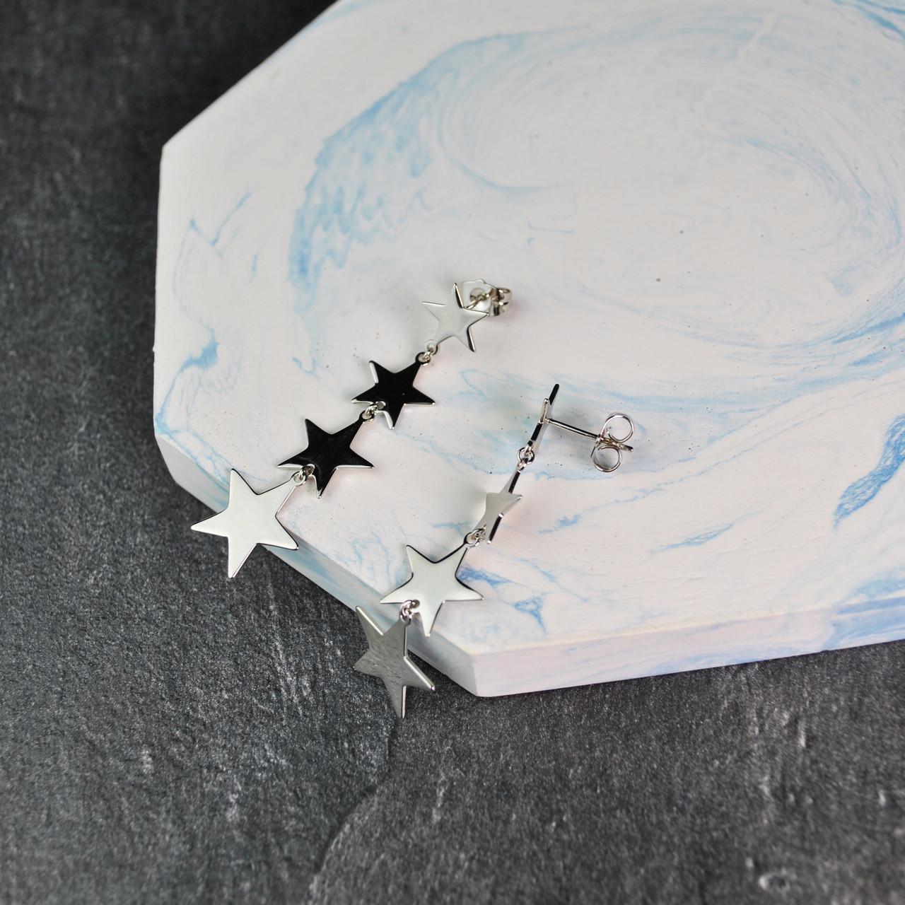 Сережки цвяшки 4 зірки медична сталь родій (x202-1) - фото 4