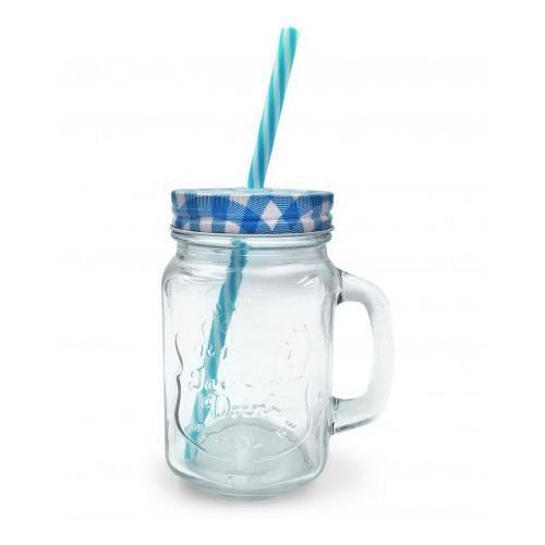Чашка стеклянная с трубочкой Hoz 450 мл Синий (MSN-7366)