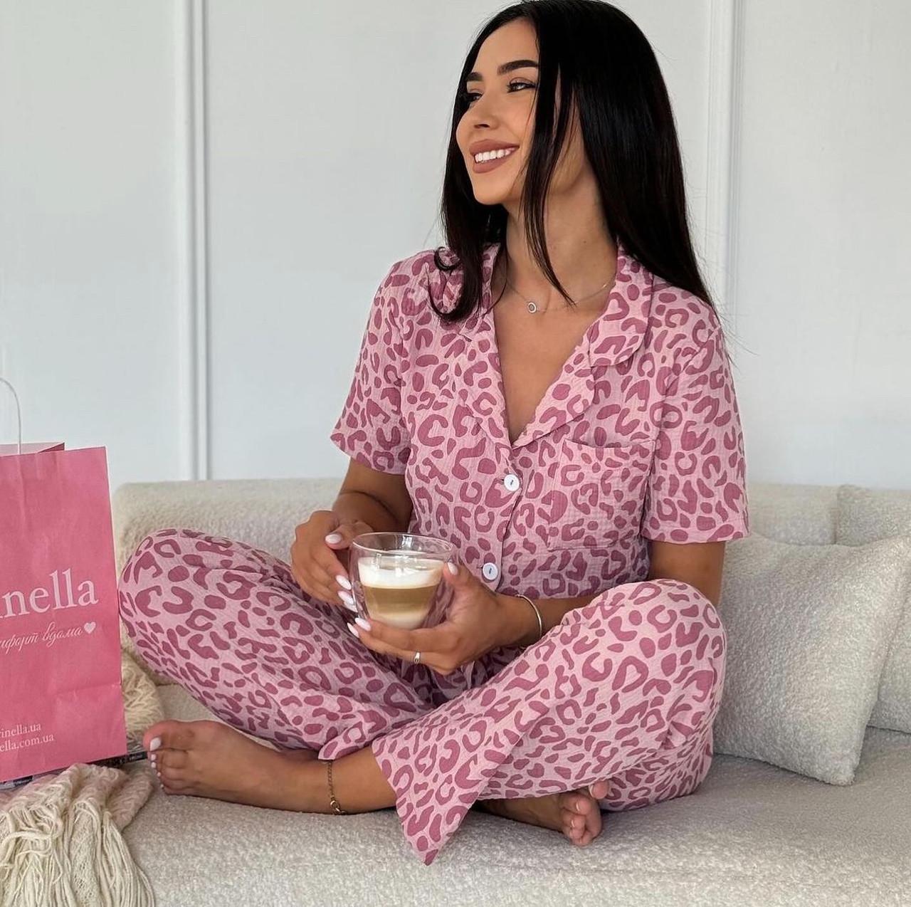 Піжама Леопард з мусліну L Рожевий (2060) - фото 3 Піжама Леопард з мусліну L Рожевий (2060) - фото 3