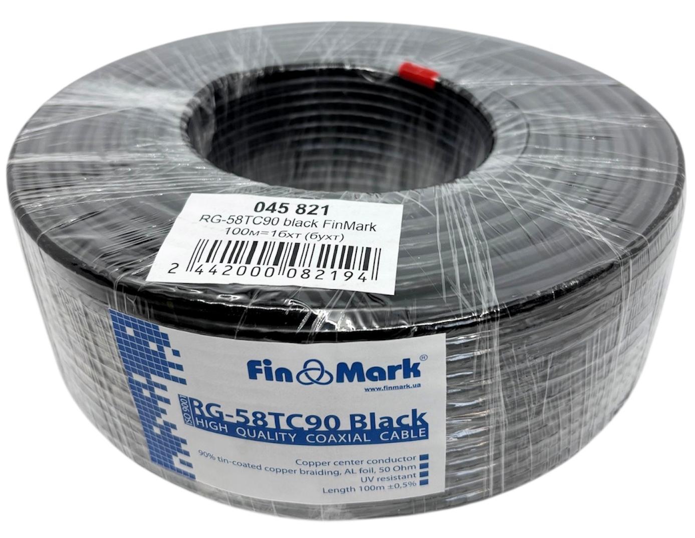 Кабель Finmark мідний 50 Ом антенний для модемів та роутерів RG 58 TC 90 CU 100 м