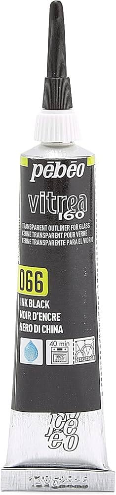 Контур по склу Pebeo Vitrea 160C*, 20 мл., тюбик, Чорні чорнила, (P-114066)