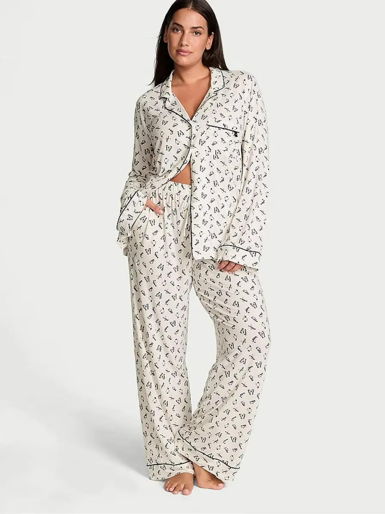 Пижама модал Victoria's Secret Modal Coconut White Merry Penguins Modal Long Pyjama Set Long Long XS Белый (2671346D)