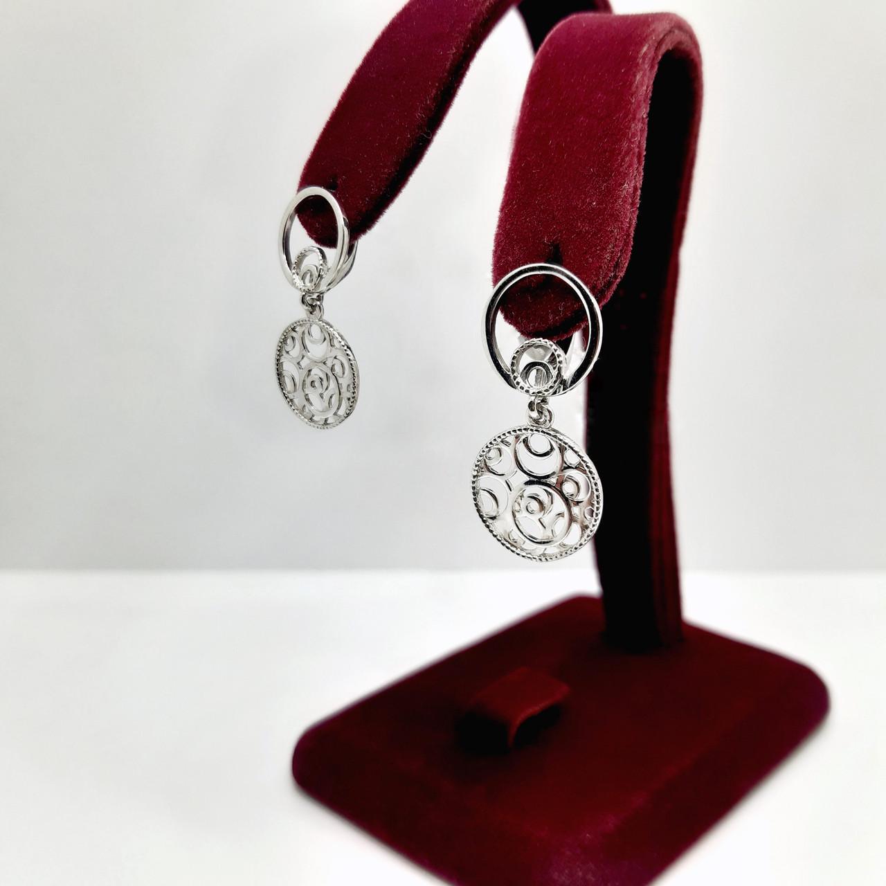 Серьги серебро висячие орнамент родий 925° 3,27 г (20155Р)