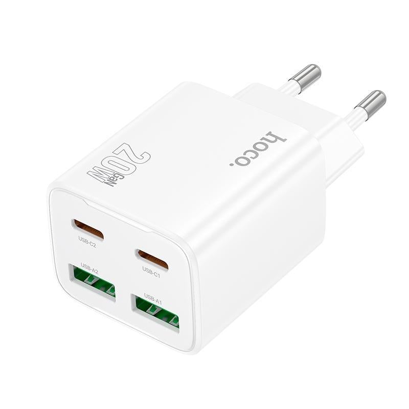 Адаптер мережевий Hoco N55 Fundador four-port charger set 2хUSB 2хType-C 20W 3 A White (613211)