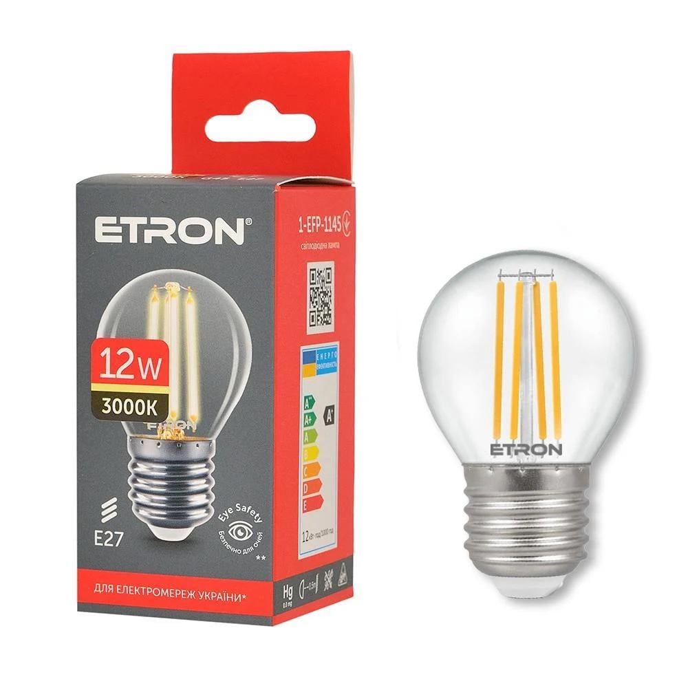 LED-лампа філаментна ETRON 1-EFP-1145 прозоре скло 12W 3000K E27 G45 Теплий білий (27844617)