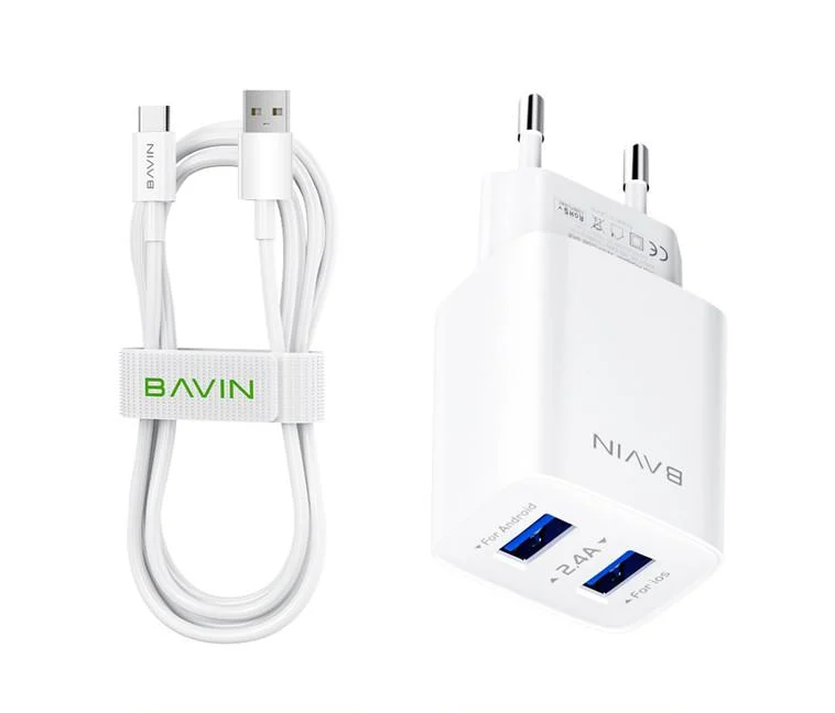 Зарядное устройство для BAVIN PC910Y 2xUSB-A 2,4A с кабелем USB-C White