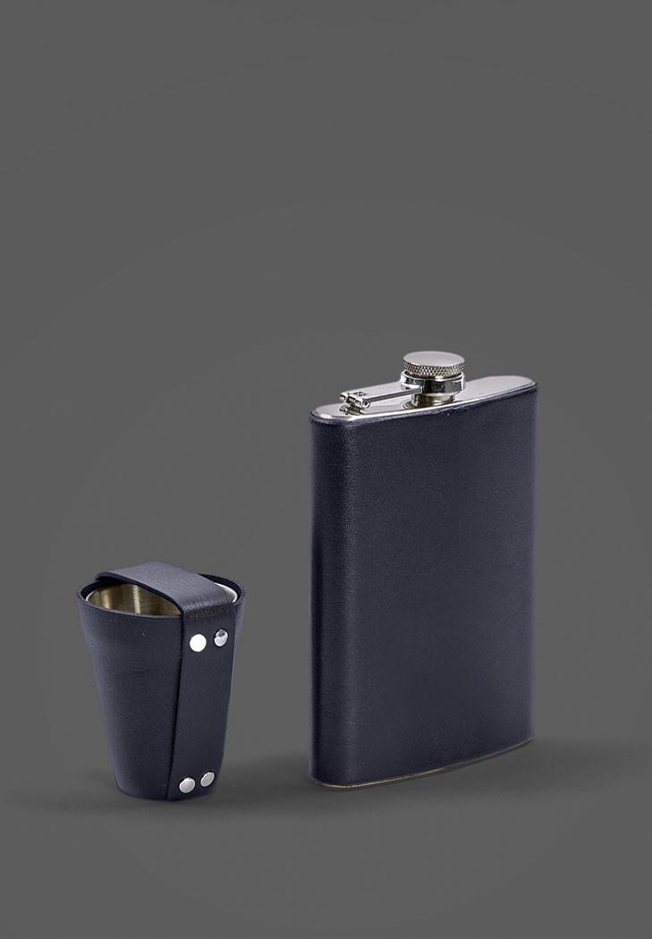 Набор с флягой и рюмками в кожаном чехле Темно-синий (A-028037)