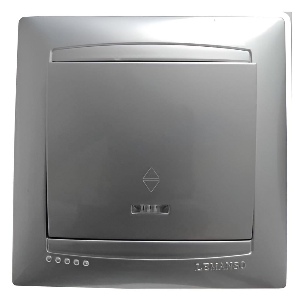 Выключатель одноклавишный Lemanso Сакура проходной с подсветкой Серебряный (LMR1303)