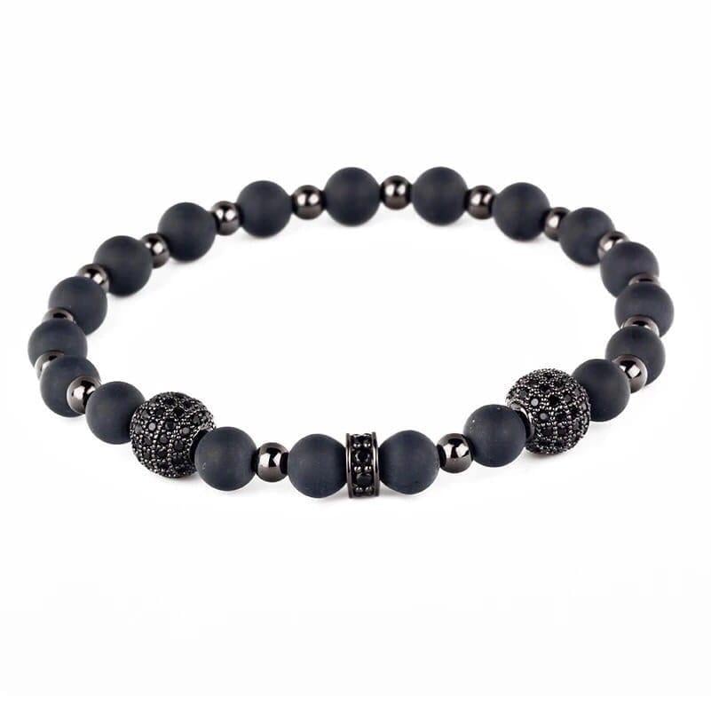 Браслет із шунгіту та гематиту з диском та кулями р. 16 Чорний
 (90087)