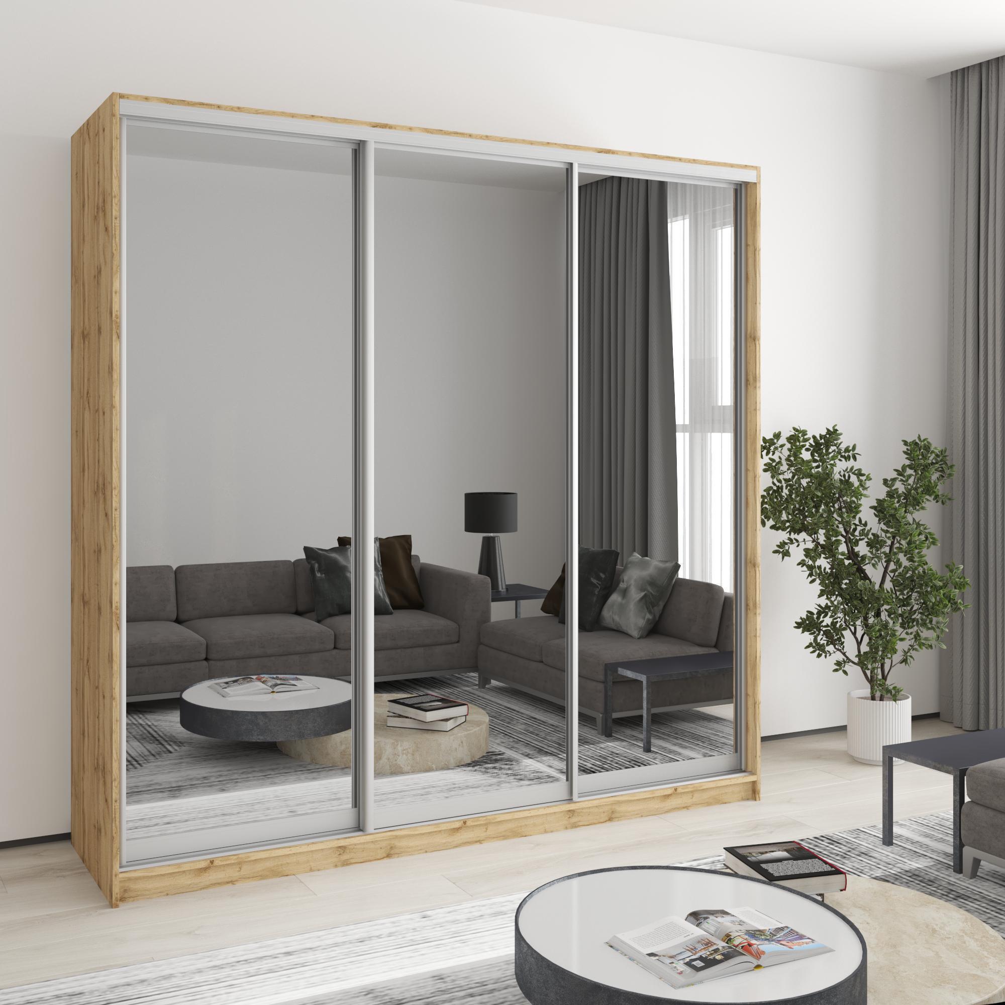 Шкаф-купе трехдверный MebelStar Комбо AL 3 зеркала 210x60x210 см Дуб тахо (MBS-4308) Шкаф-купе трехдверный MebelStar Комбо AL 3 зеркала 210x60x210 см Дуб тахо (MBS-4308)