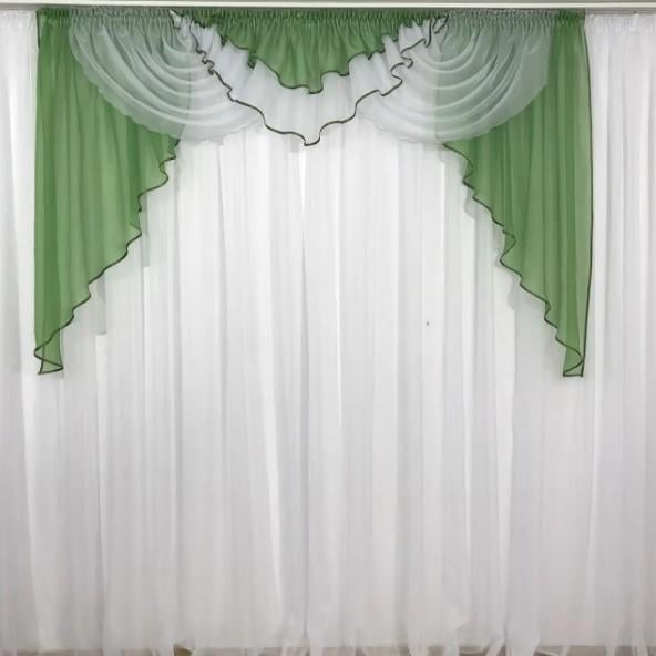 Ламбрекен на карниз в гостиную шифон 2 м Зеленый (102)