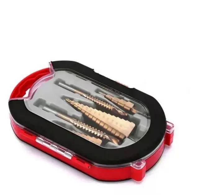 Набор ступенчатых сверл 6 шт. в кейсе с титановым покрытием и цилиндрическим хвостиком из HHS стали (opt-104395) Набор ступенчатых сверл 6 шт. в кейсе с титановым покрытием и цилиндрическим хвостиком из HHS стали (opt-104395)