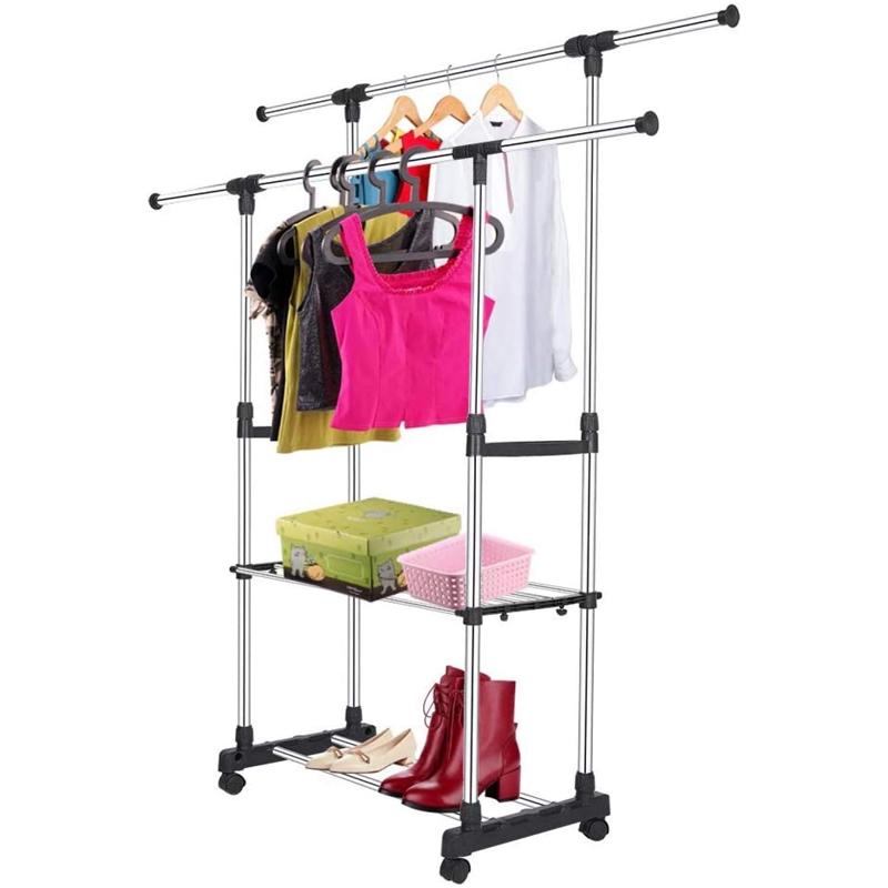 Стійка для одягу та взуття Clothes Rack Double JL-032 телескопічна подвійна Чорний (SS-10) - фото 3