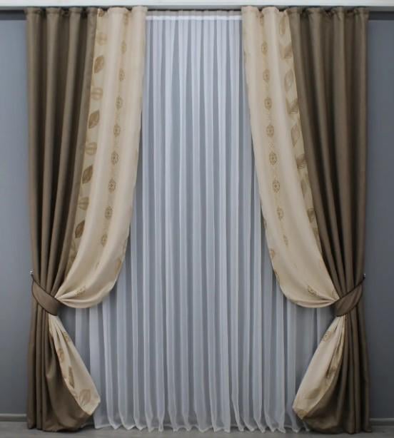 Шторы комбинированные лен 1,5х2,7 м 2 шт. Коричневый/Бежевый (014дк/825-955ш)