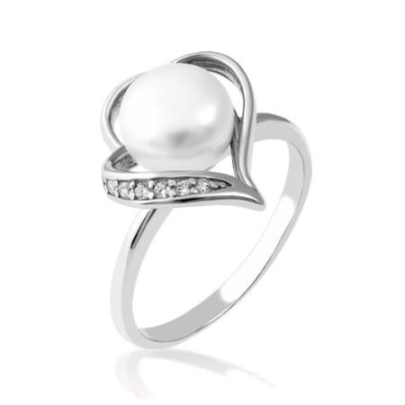 Кольцо серебряное Тропический Лепесток с жемчугом и белыми фианитами р. 18
