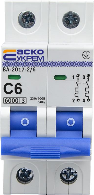 Автоматический выключатель АСКО-Укрем ВА-2017 2P 6А 6кА C (A0010170010) - фото 1 Автоматический выключатель АСКО-Укрем ВА-2017 2P 6А 6кА C (A0010170010) - фото 1