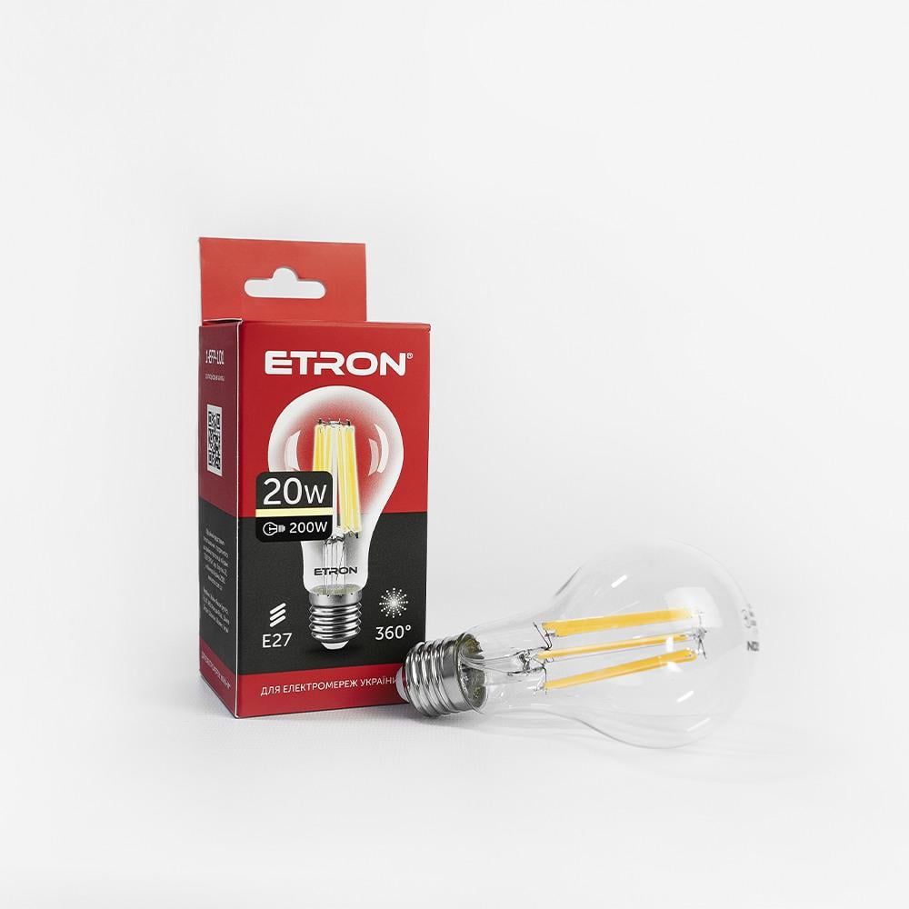 Светодиодная филаментная лампа ETRON Filament A65 20W E27 3000K Прозрачный (14245)