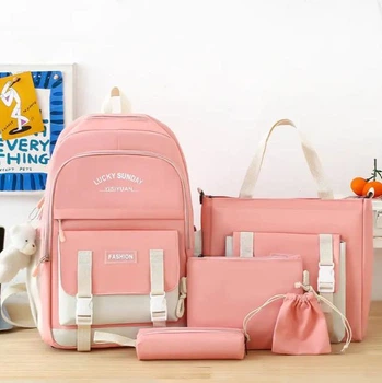 Рюкзак школьный для девочки Lucky Sunday Fashion 5в1 Розовый