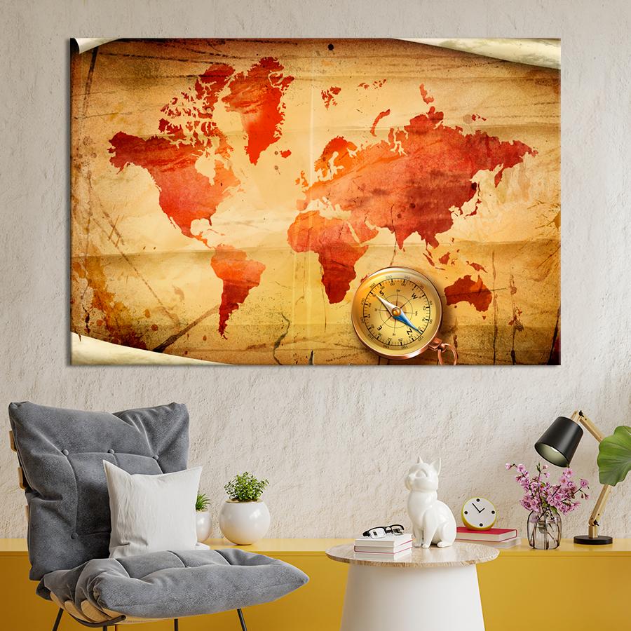 Картина карта Компас на старой карте 51x34 см (A1332-1)