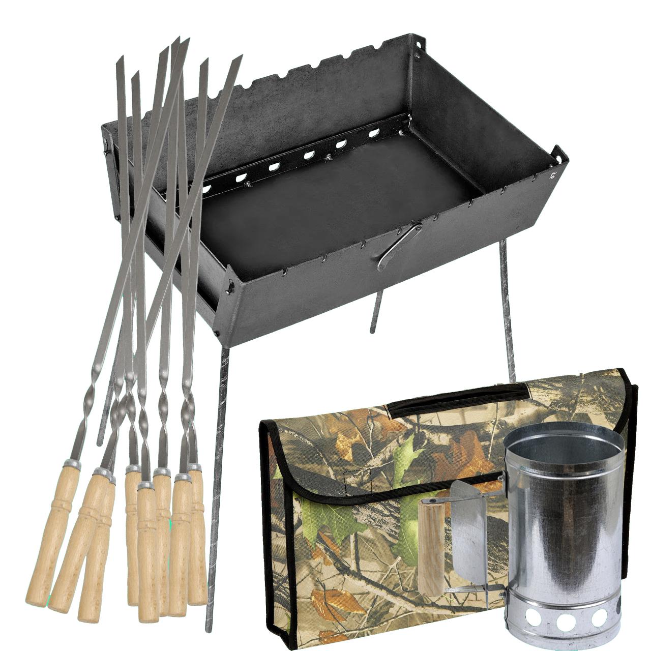 Мангал-чемодан 3 мм 450х300х140 мм с чехлом/стартером/шампурами 8 шт.