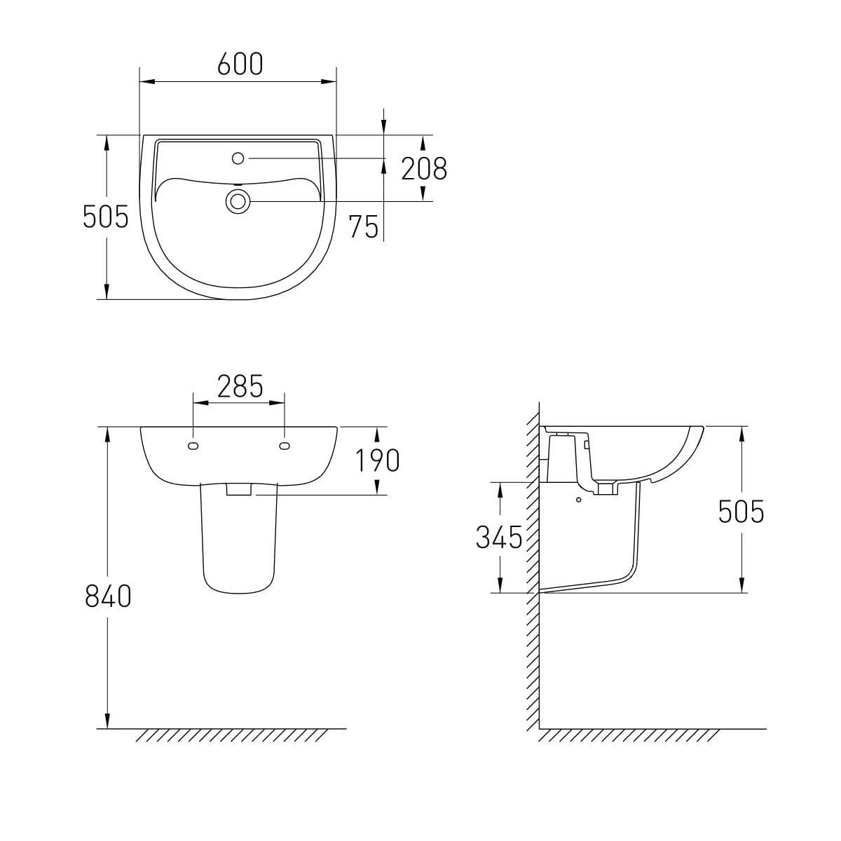 Умывальник VOLLE VIRGO с полупьедесталом 60x50,5x50,5 см (ANT-68558) - фото 2 Умывальник VOLLE VIRGO с полупьедесталом 60x50,5x50,5 см (ANT-68558) - фото 2
