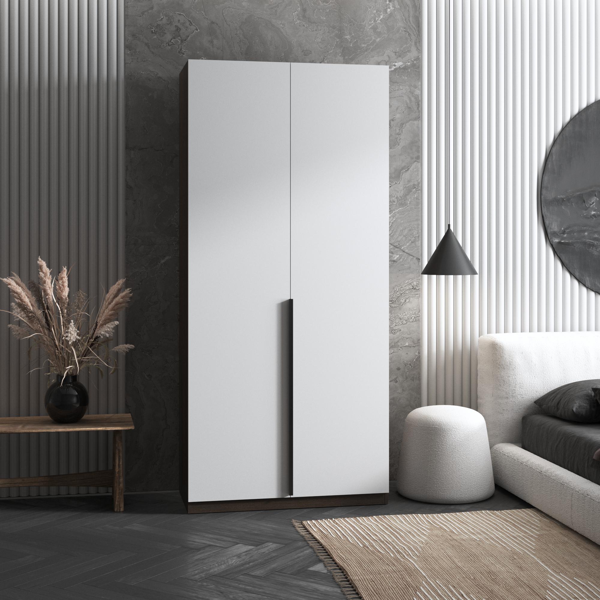 Шафа розпашна дводверна із штангою для одягу та полицями 1000x2200x500 мм Венге темний/Білий (hm-25-vg-wh)