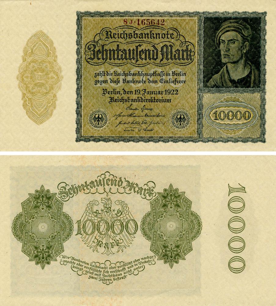 Коллекционная банкнота Германия 10000 марок 1922 AU-UNC P72 (Б17957)