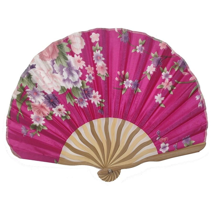 Веер женский деревянный с цветами Малиновый (C0858)