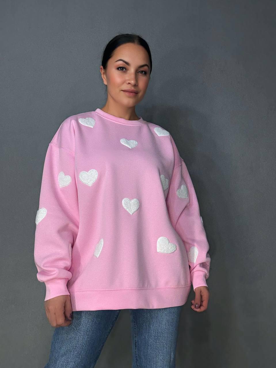 Свитшот женский W 2975 удлиненный махровые сердца OS Розовый (2408) Свитшот женский W 2975 удлиненный махровые сердца OS Розовый (2408)