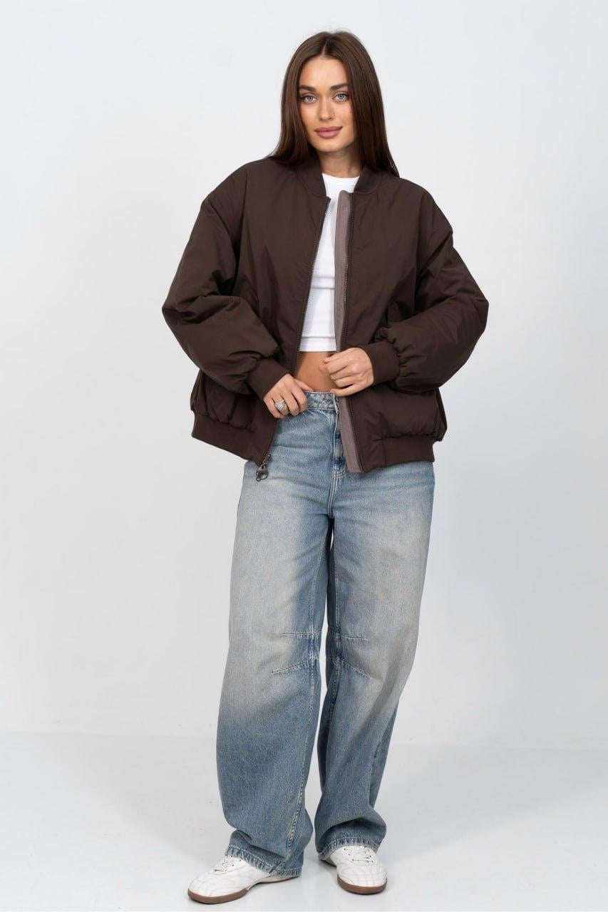 Куртка-бомбер женская двусторонняя oversize M Шоколад/Капучино (33298159)