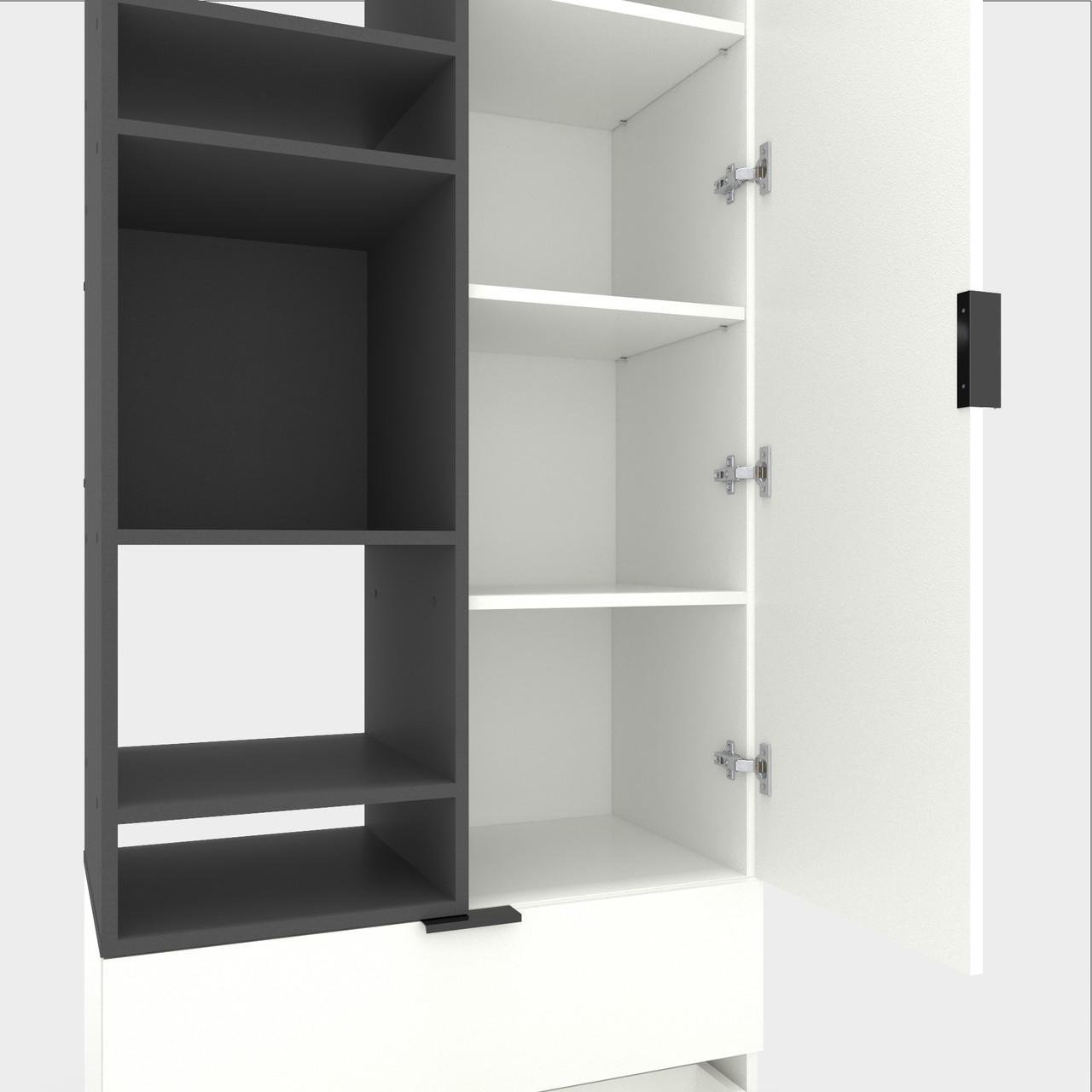 Шкаф Metkas Home A001L ЛДСП 800x420x2300 мм Белый Снег/Антрацитовый - фото 2 Шкаф Metkas Home A001L ЛДСП 800x420x2300 мм Белый Снег/Антрацитовый - фото 2