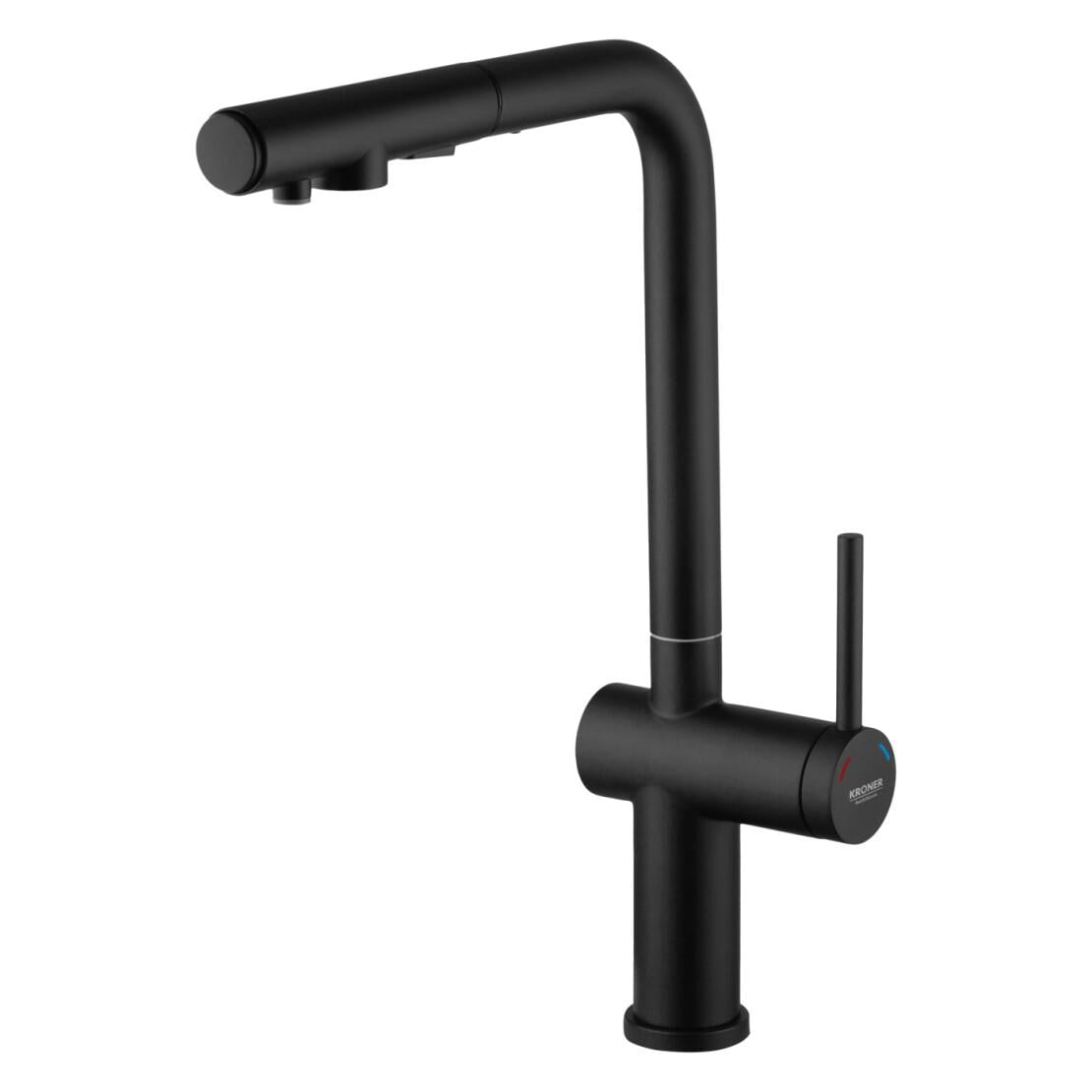 Змішувач для кухні Kroner KRP Kuche - SCH03839 з висувним виливом та підключенням до фільтру латунний Чорний