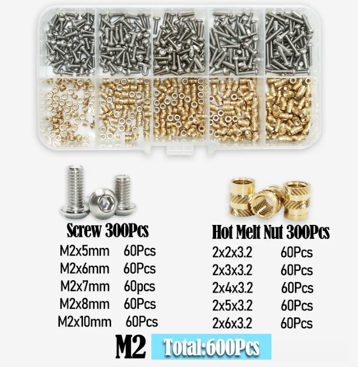 Комплект термогайки та гвинти для 3D друку та моделювання Spec М2 мм 600 шт. (SP-16602600) - фото 2 Комплект термогайки та гвинти для 3D друку та моделювання Spec М2 мм 600 шт. (SP-16602600) - фото 2