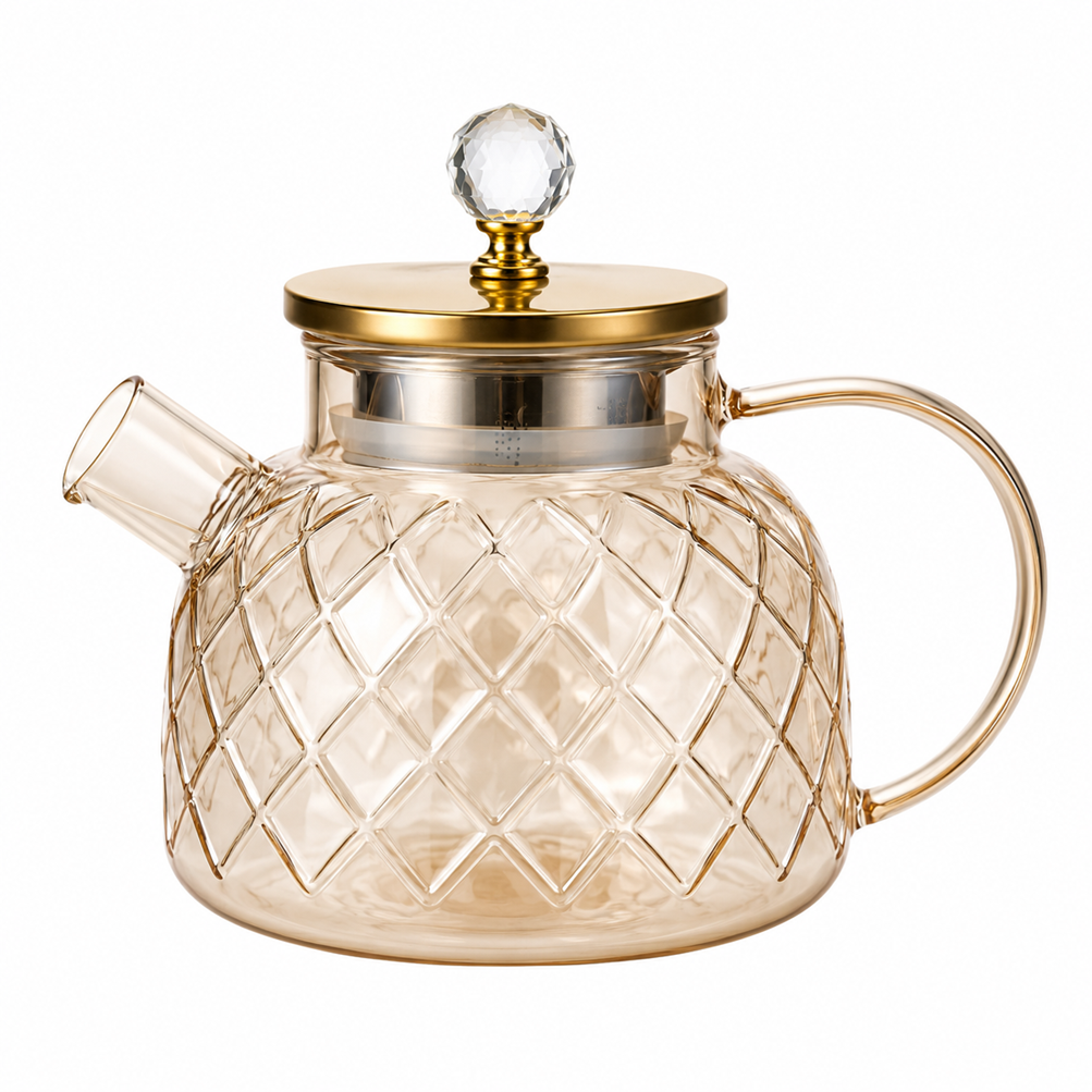 Заварювальний чайник Amber Crystal GK-5502 1 л термостійкий декоративний рельєфний дизайн Бурштиновий перламутр (3157842968)