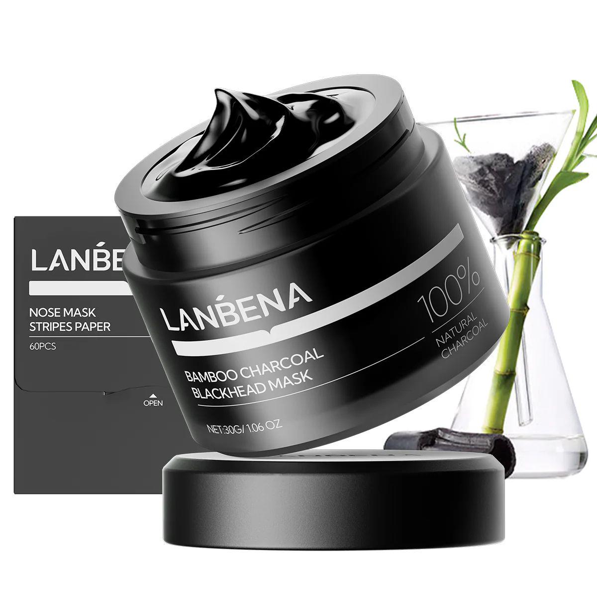 Маска для лица Lanbena Upgraded 2.0 Bamboo Charcoal Blackhead Remover Mask 30 г и 60 бумажных полосок