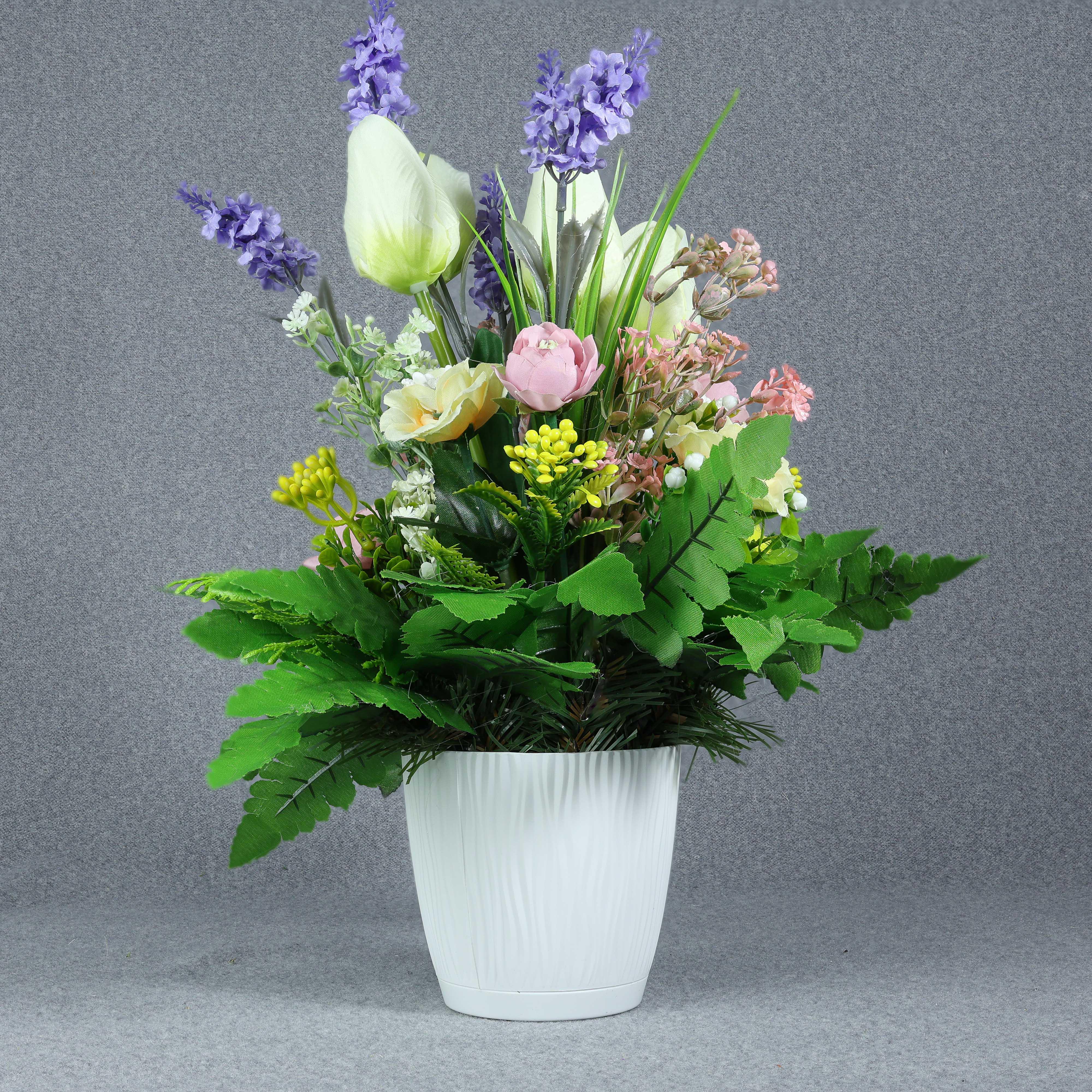 Композиция GALA DECOR с искусственными цветами в пластмассовом кашпо 25х35 см (КП2535Б)