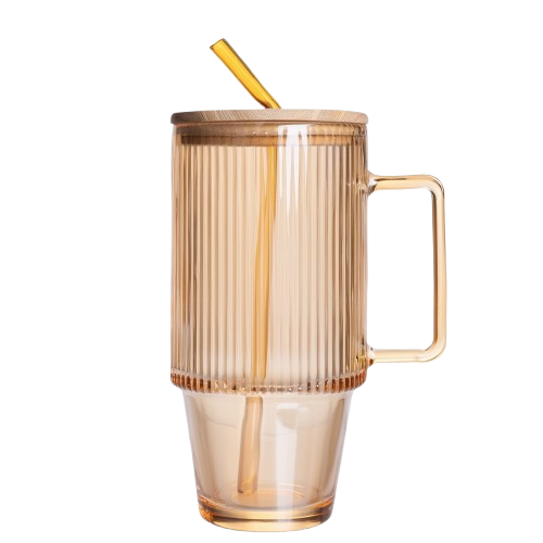 Чашка стеклянная ICE Tea с крышкой и трубочкой 750 мл Карамель (HP-19-50R)
