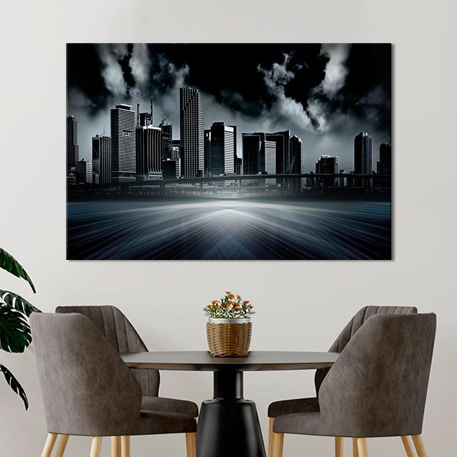 Картина на холсте Темный большой город 80x54 см (V230-1_L)