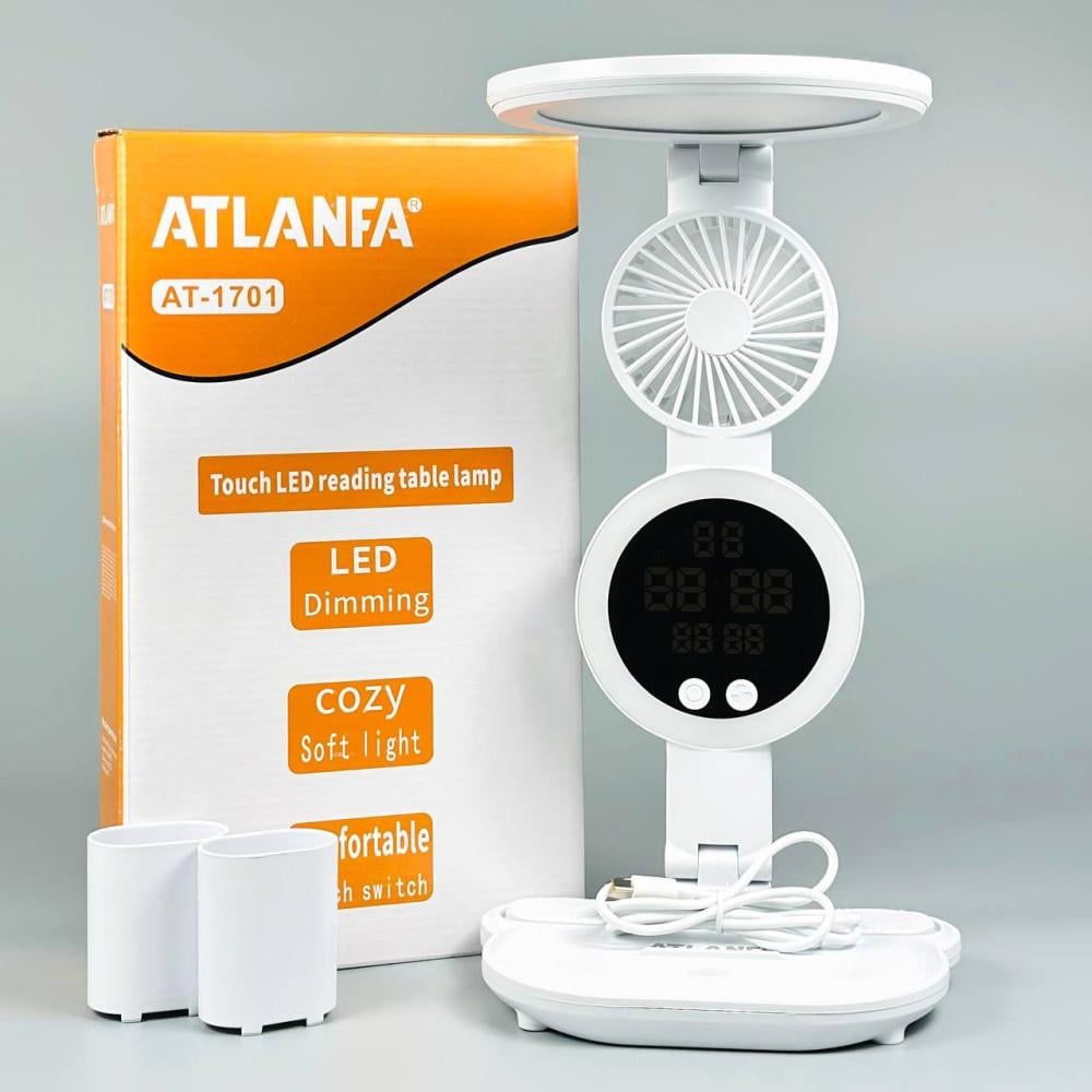 Настільна лампа з вентилятором і дисплеєм AT-1701 18650 4 режими RGB Білий (AT-1701)